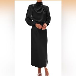 BTFBM Womens Mock Neck Satin Dress
Long Sleeve Lightweight Medium/ 520-10